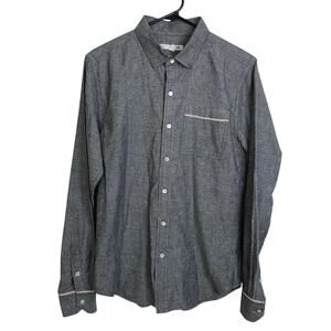 NSF Shirt Mens Small Gray Long Sleeve Button Up Red Stripe Cotton Collar Casual